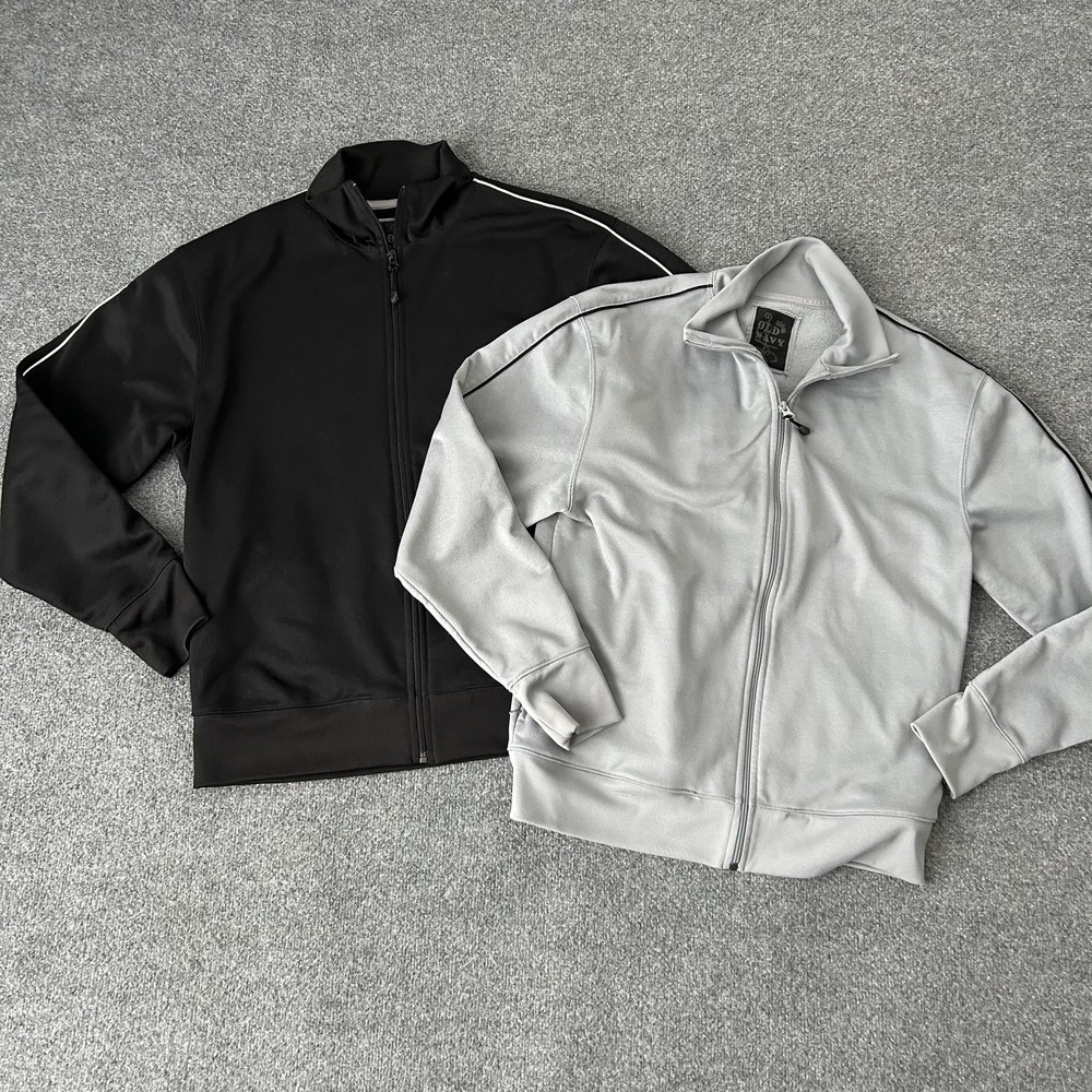 Old Navy Track Jacket Lot 2 Mens Large Black Gray Full Zip Casual Athletic Gym